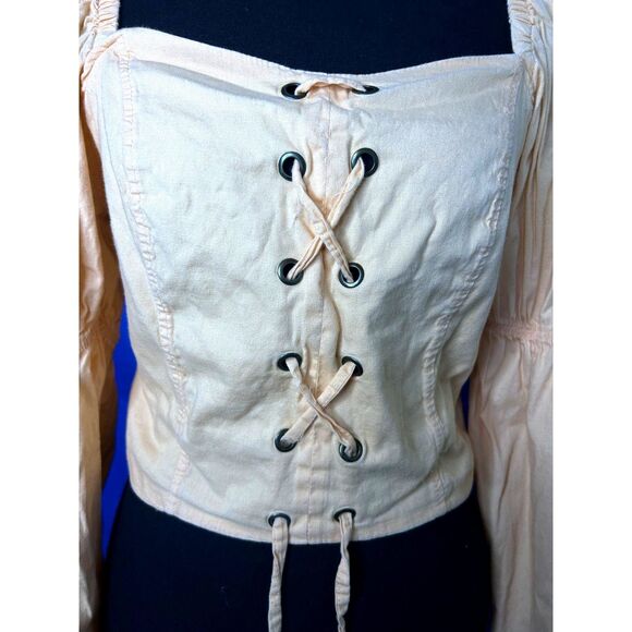 Womens Sherbet Corset Long Sleeve Top Sz M Peasant Milkmaid Ren Faire Lace Up - Picture 8 of 11